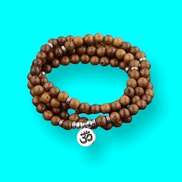 Tibetan Style Meditation Bead Necklace -Boho Mala Yoga Jewelry Bracelet Om Charm - Picture 4 of 5